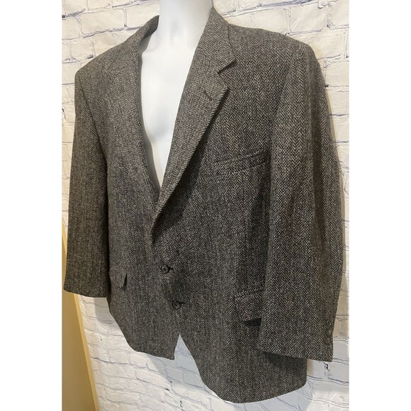 Vintage HARRIS TWEED Gray Blazer Sport Coat Jacket Herringbone Wool Mens 50R - Picture 3 of 10